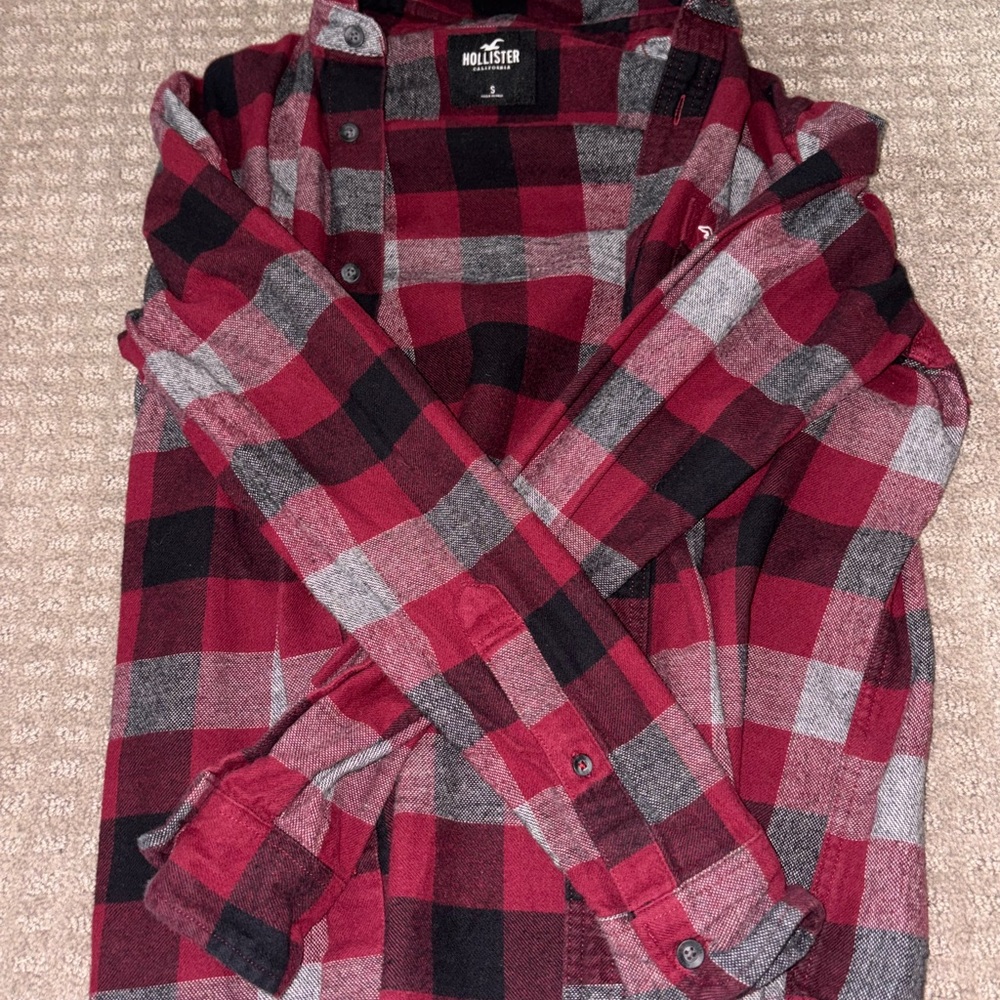 Hollister Red and Gray Checkered Shirt